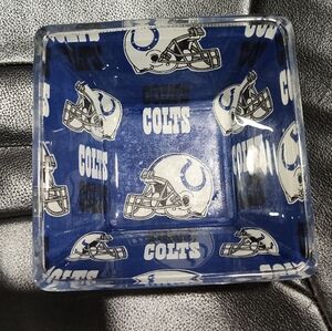 NFL Indianapolis Colts Glass Snack Bowl, Custom Made, One Of A Kind, Blue/White